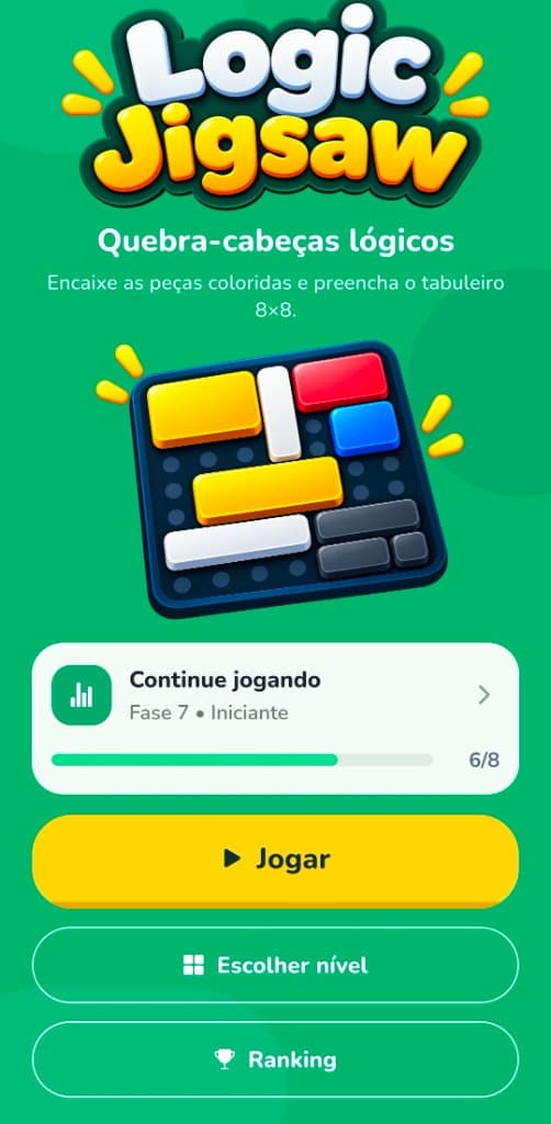 Celular com a tela inicial do Logic Jigsaw