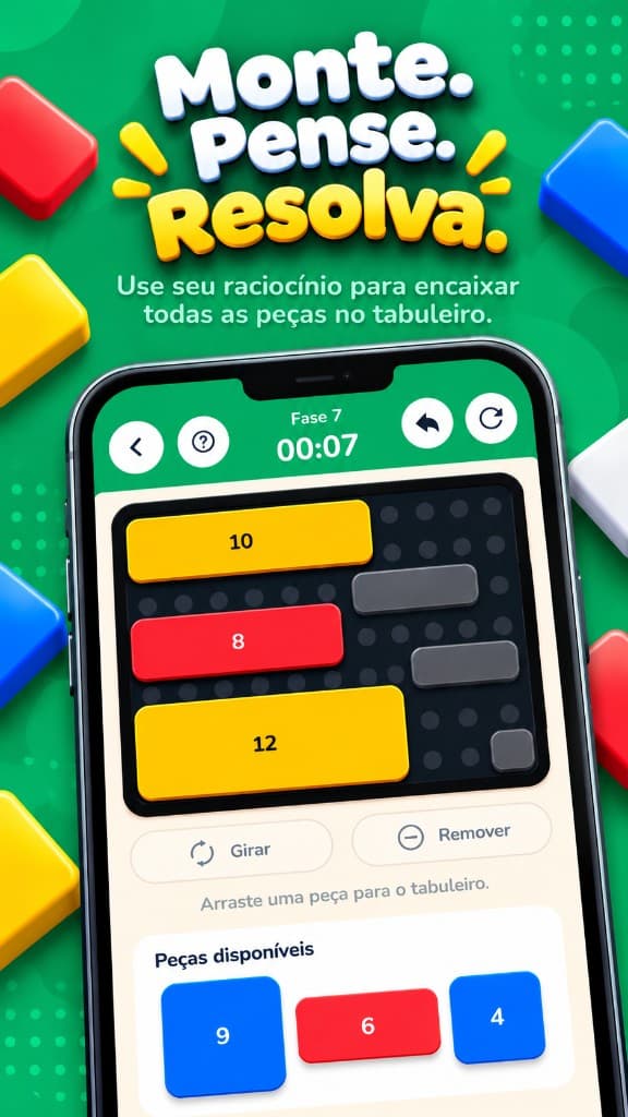 Arte do Logic Jigsaw com o celular aberto na fase 7 do tabuleiro